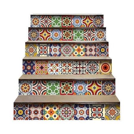 Homeroots 6 x 6 in. Blue Red Yellow Mosaic Peel & Stick Tiles 400067